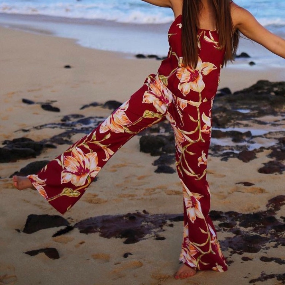 Flynn Skye Maroon Floral Wide-Leg Jumpsuit 🌵1